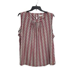 Calvin Klein black, tan and red sleeveless round neck blouse